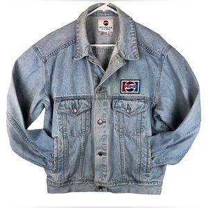 Vintage PEPSI Mens Medium 90s Trucker Jacket Light Wash Denim Blue Jean Promo